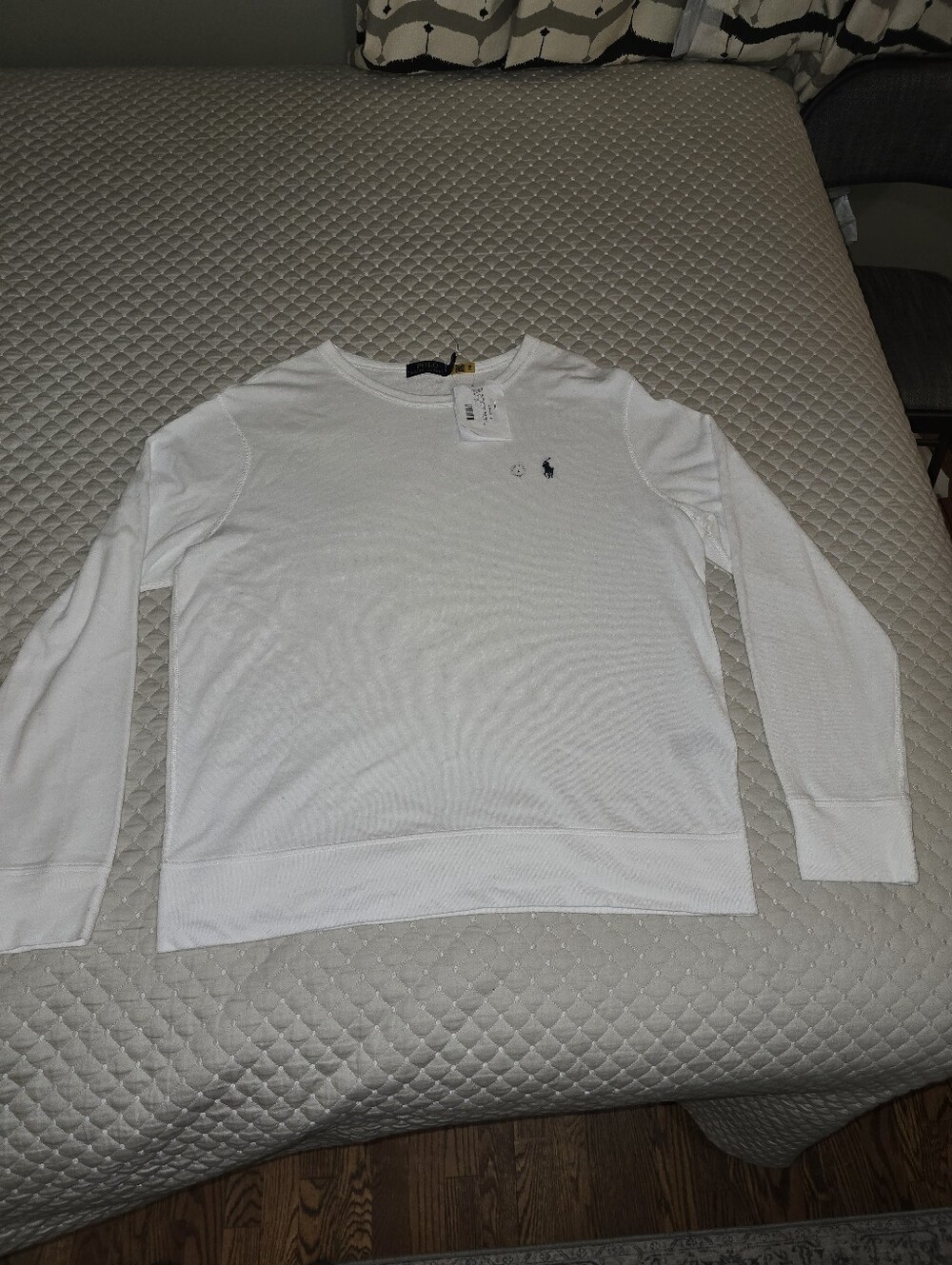 Lg - Ralph Lauren White Long Sleeve Crewneck Sweatshirt with Bk Embroidered Pony
